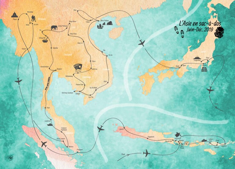Carte de voyage personnalisée Graphitour – Souvenirs de backpacking en Asie
